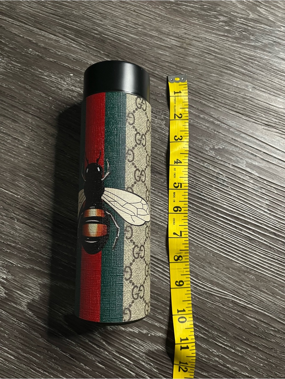 Gucci Beige GG Stripe Sunglasses Tube with Bee Motif
